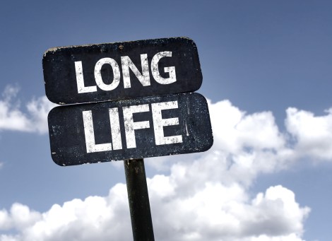 Long Life sign with clouds and sky background